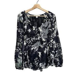 Diane von Furstenberg Black Gray White Abstract Print Silk Blend Blouse Small